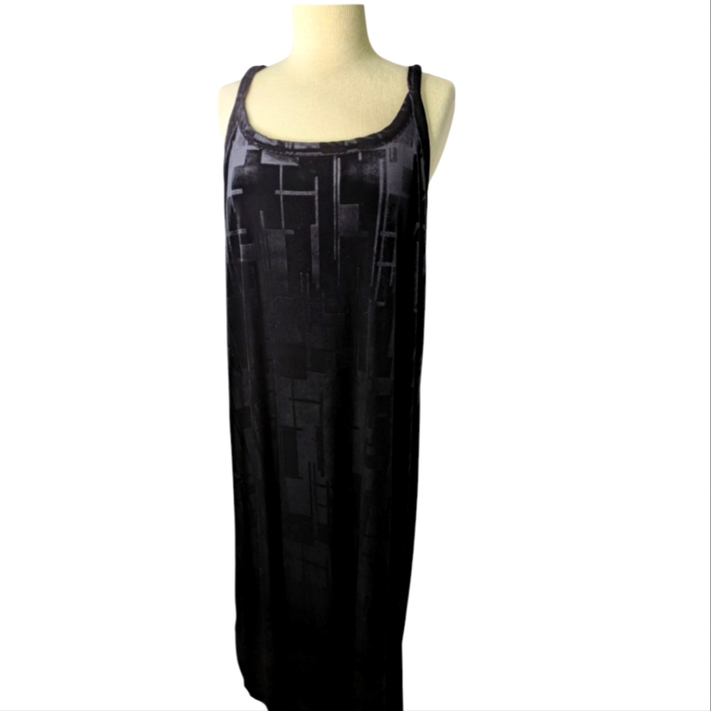 Vintage Vtg Y2K Lane Bryant Venezia Black Art Deco Goth Velvet Slip Dress 22/24